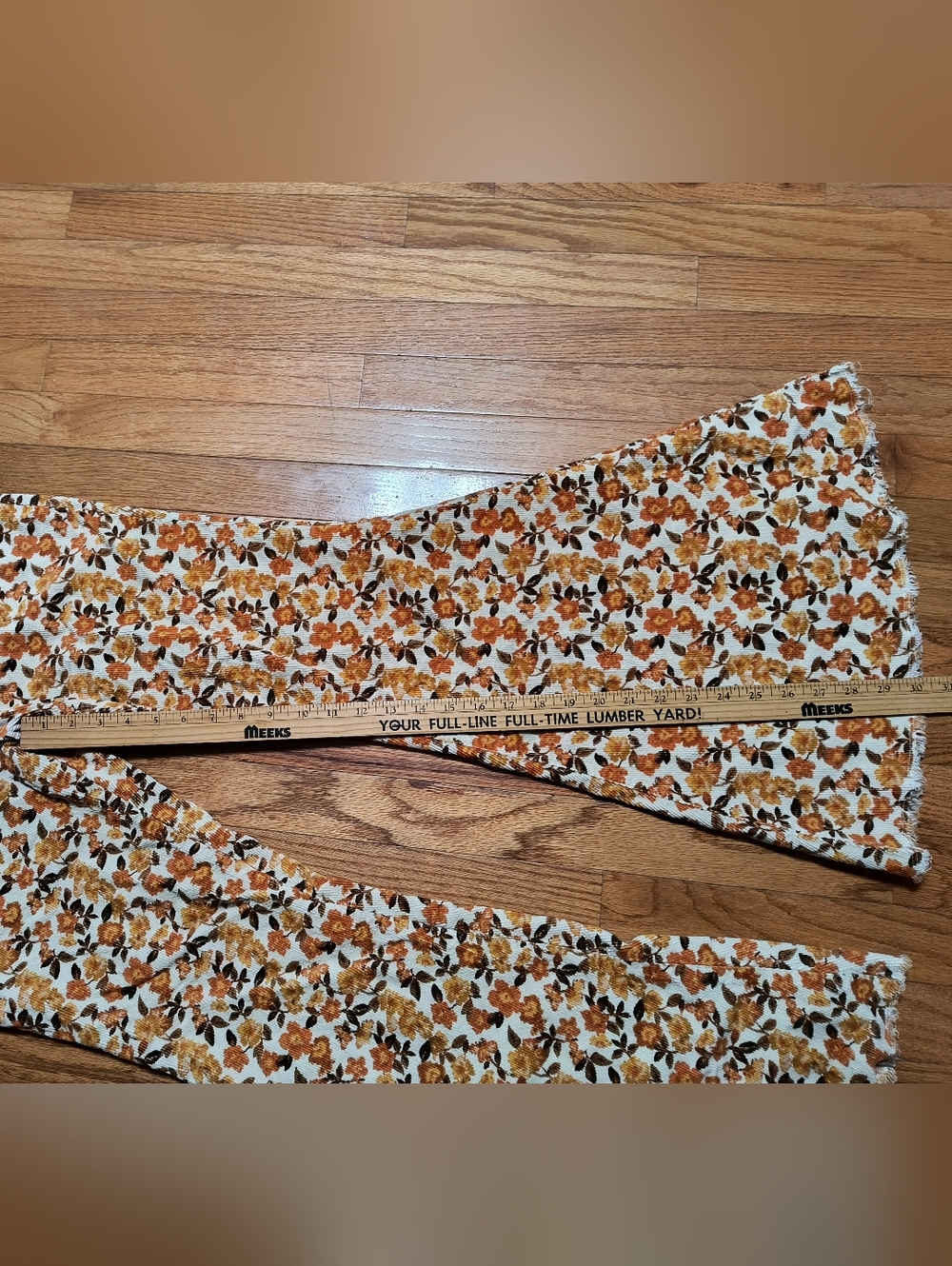 Versona Bell Bottoms, Corduroy Flare Leg Pants, Women's 8, Brown/Orange Floral - Picture 10 of 16